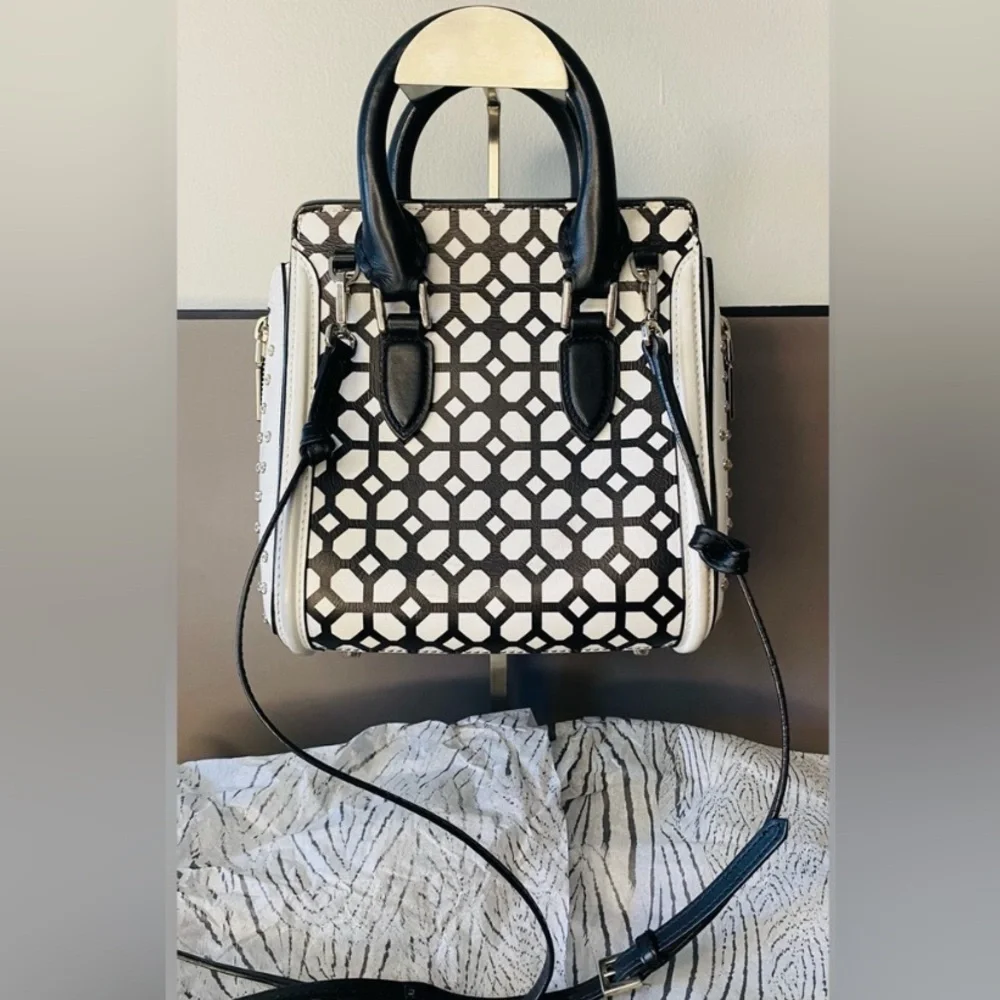 Alexander McQueen Black and White Lattice Satchel - Picture 13 of 16